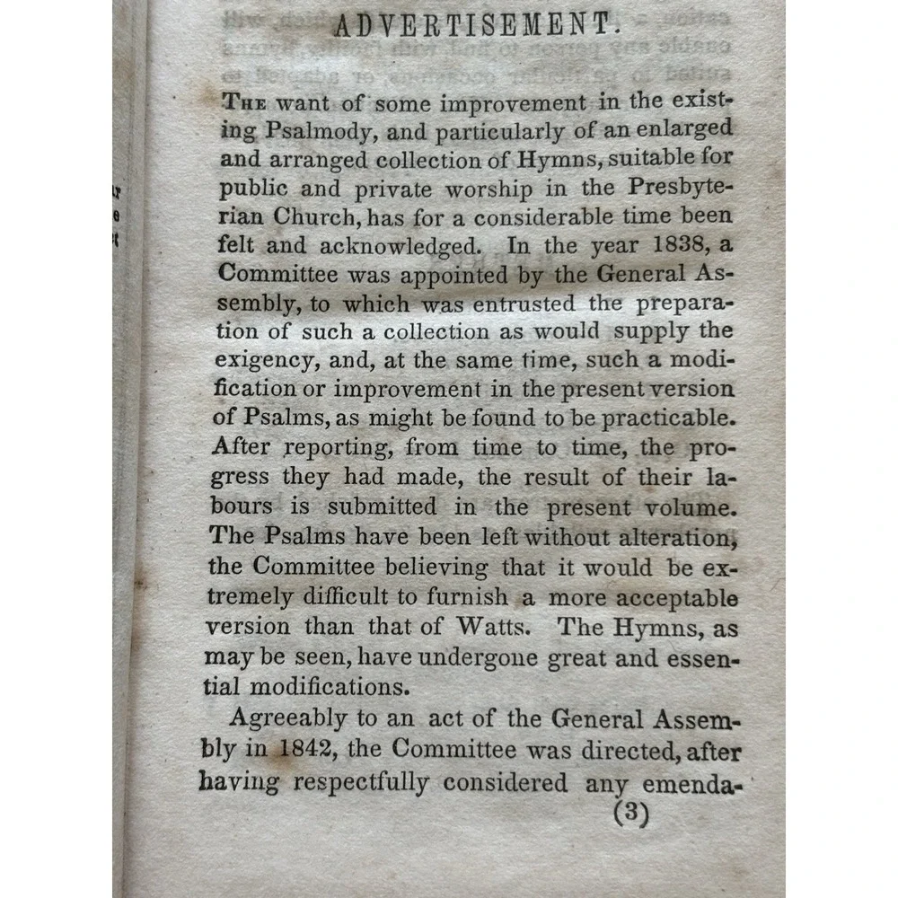 1843 Psalms & Hymns Presbyterian social,private,public worship